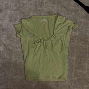 Hollister Green Tie Front Fitted Blouse